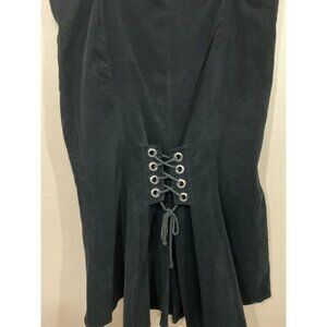 Womens Corduroy Maxi Skirt 20 Black Goth Y2K Witch Grunge Retro Lace Up Back